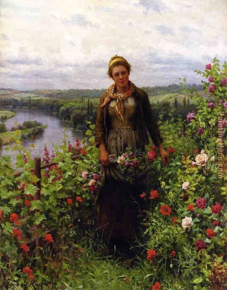 A Maid in Her Garden painting - Daniel Ridgway Knight A Maid in Her Garden art painting